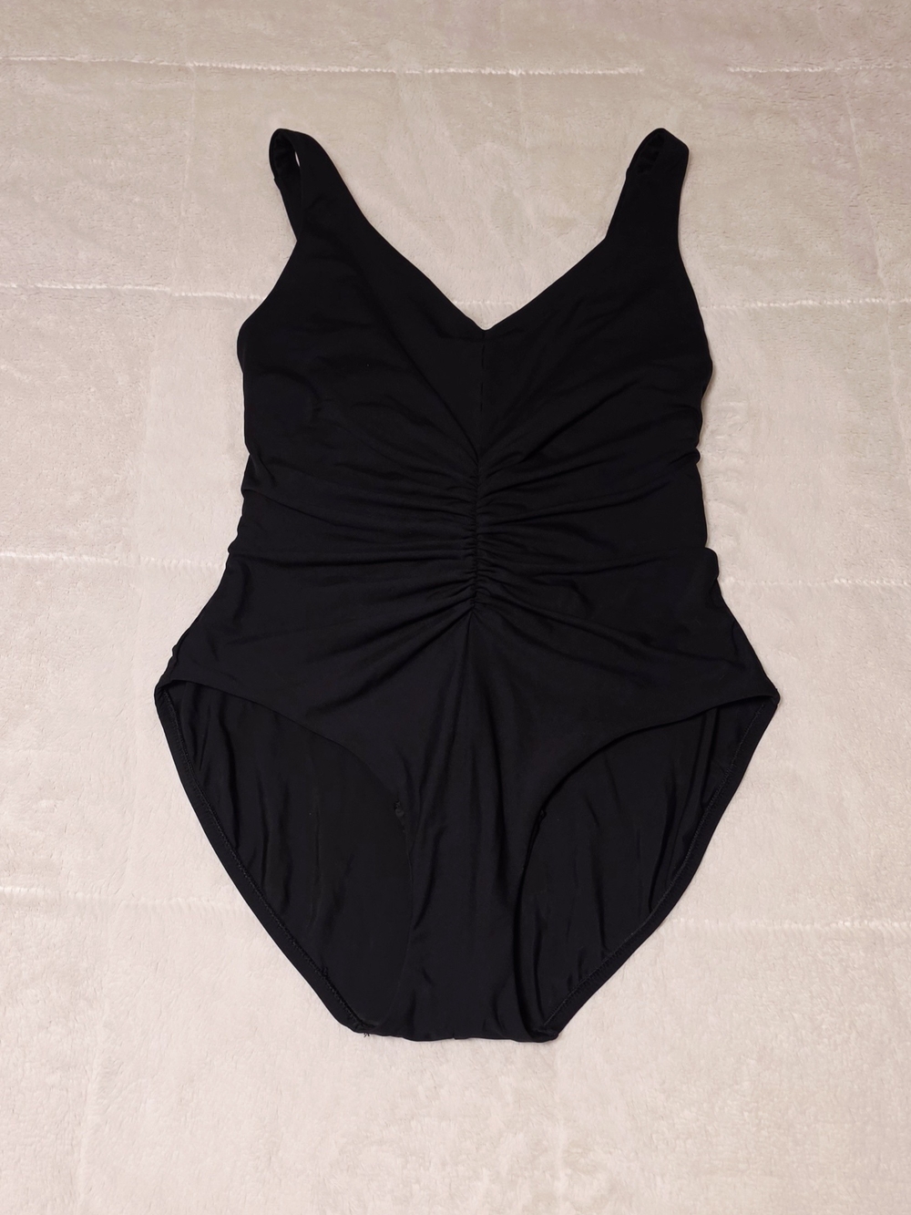 CALIA by Carrie Underwood Black Ruched V-Neck One-Piece Swimsuit (S4-05)